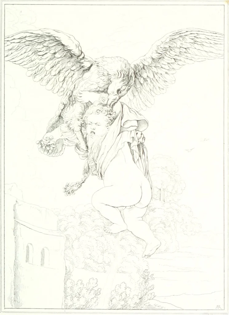 An illustration from Musée de peinture et de sculpture; ou, Recueil des principaux tableaux, statues et bas-reliefs des collections publiques et particulières de l'Europe. Dessiné et gravé à l'eau-forte par Réveil, avec des notices descriptives, critiques et historiques par Louis et Réné Ménard, 1872, leaf 132