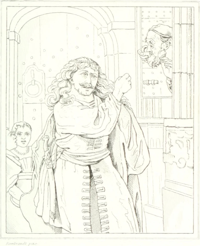 An illustration from Musée de peinture et de sculpture; ou, Recueil des principaux tableaux, statues et bas-reliefs des collections publiques et particulières de l'Europe. Dessiné et gravé à l'eau-forte par Réveil, avec des notices descriptives, critiques et historiques par Louis et Réné Ménard, 1872, leaf 136