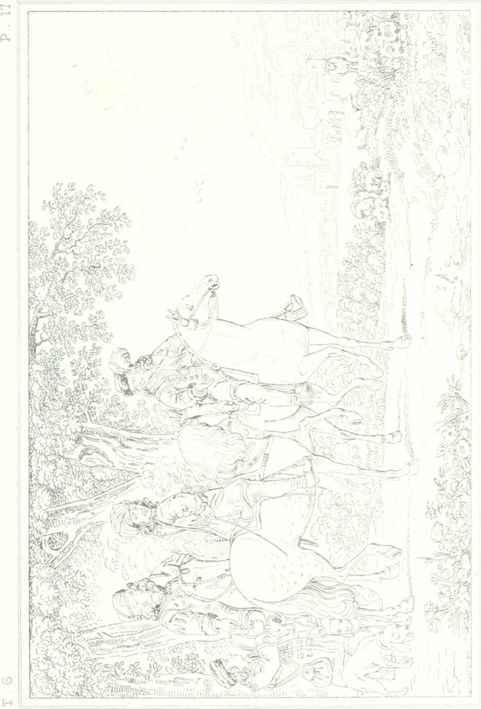 An illustration from Musée de peinture et de sculpture; ou, Recueil des principaux tableaux, statues et bas-reliefs des collections publiques et particulières de l'Europe. Dessiné et gravé à l'eau-forte par Réveil, avec des notices descriptives, critiques et historiques par Louis et Réné Ménard, 1872, leaf 140