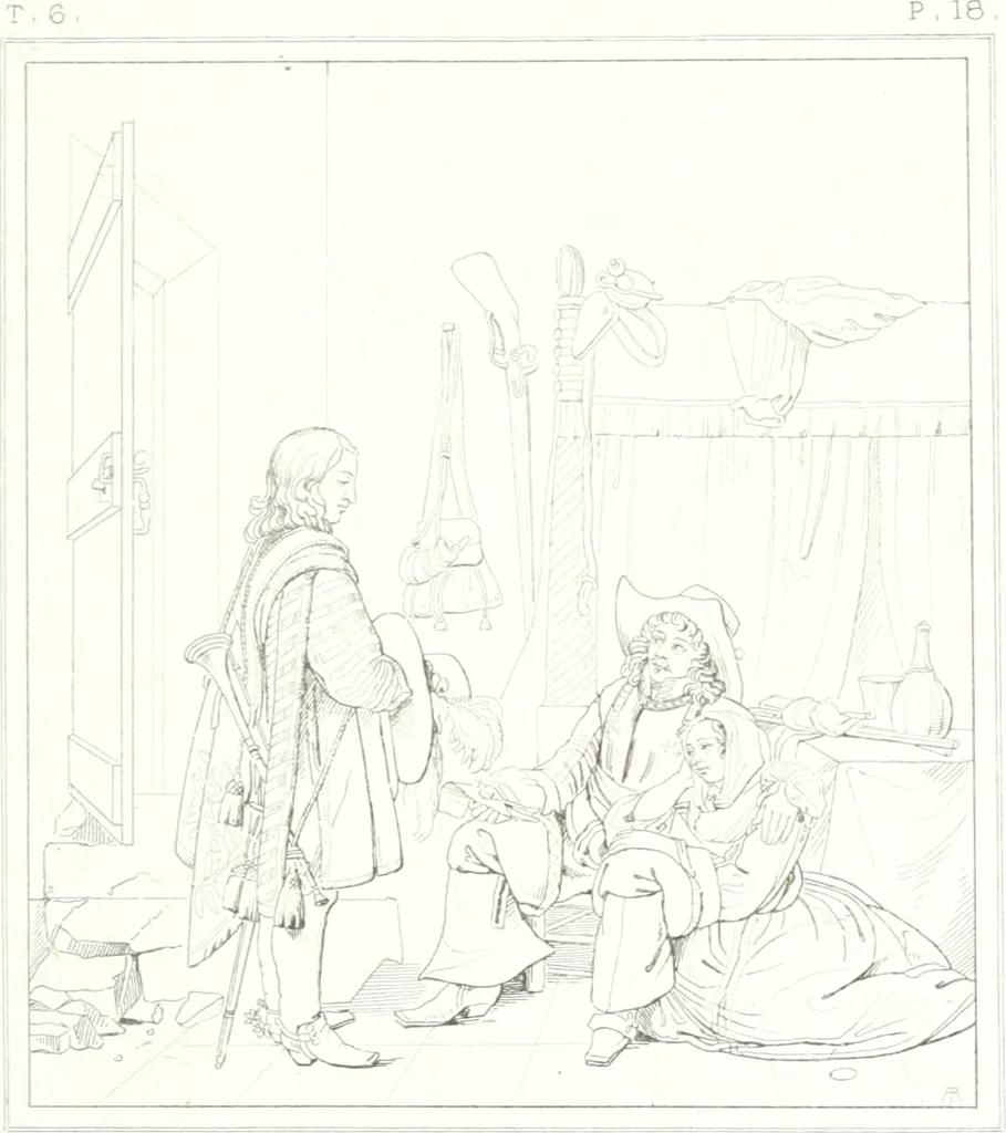 An illustration from Musée de peinture et de sculpture; ou, Recueil des principaux tableaux, statues et bas-reliefs des collections publiques et particulières de l'Europe. Dessiné et gravé à l'eau-forte par Réveil, avec des notices descriptives, critiques et historiques par Louis et Réné Ménard, 1872, leaf 142