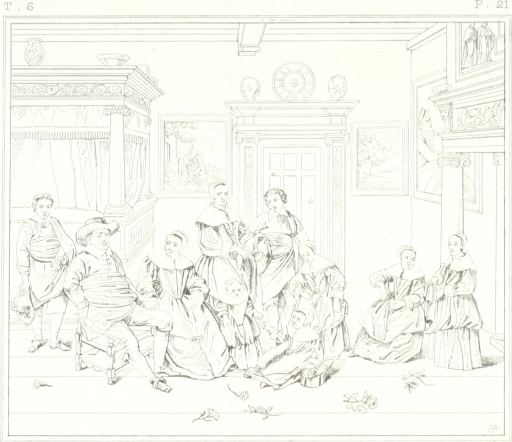 An illustration from Musée de peinture et de sculpture; ou, Recueil des principaux tableaux, statues et bas-reliefs des collections publiques et particulières de l'Europe. Dessiné et gravé à l'eau-forte par Réveil, avec des notices descriptives, critiques et historiques par Louis et Réné Ménard, 1872, leaf 148