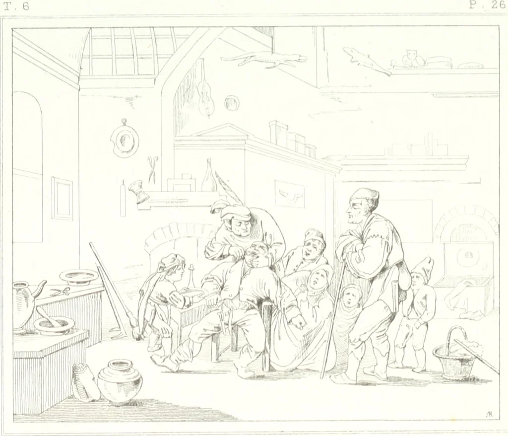 An illustration from Musée de peinture et de sculpture; ou, Recueil des principaux tableaux, statues et bas-reliefs des collections publiques et particulières de l'Europe. Dessiné et gravé à l'eau-forte par Réveil, avec des notices descriptives, critiques et historiques par Louis et Réné Ménard, 1872, leaf 158