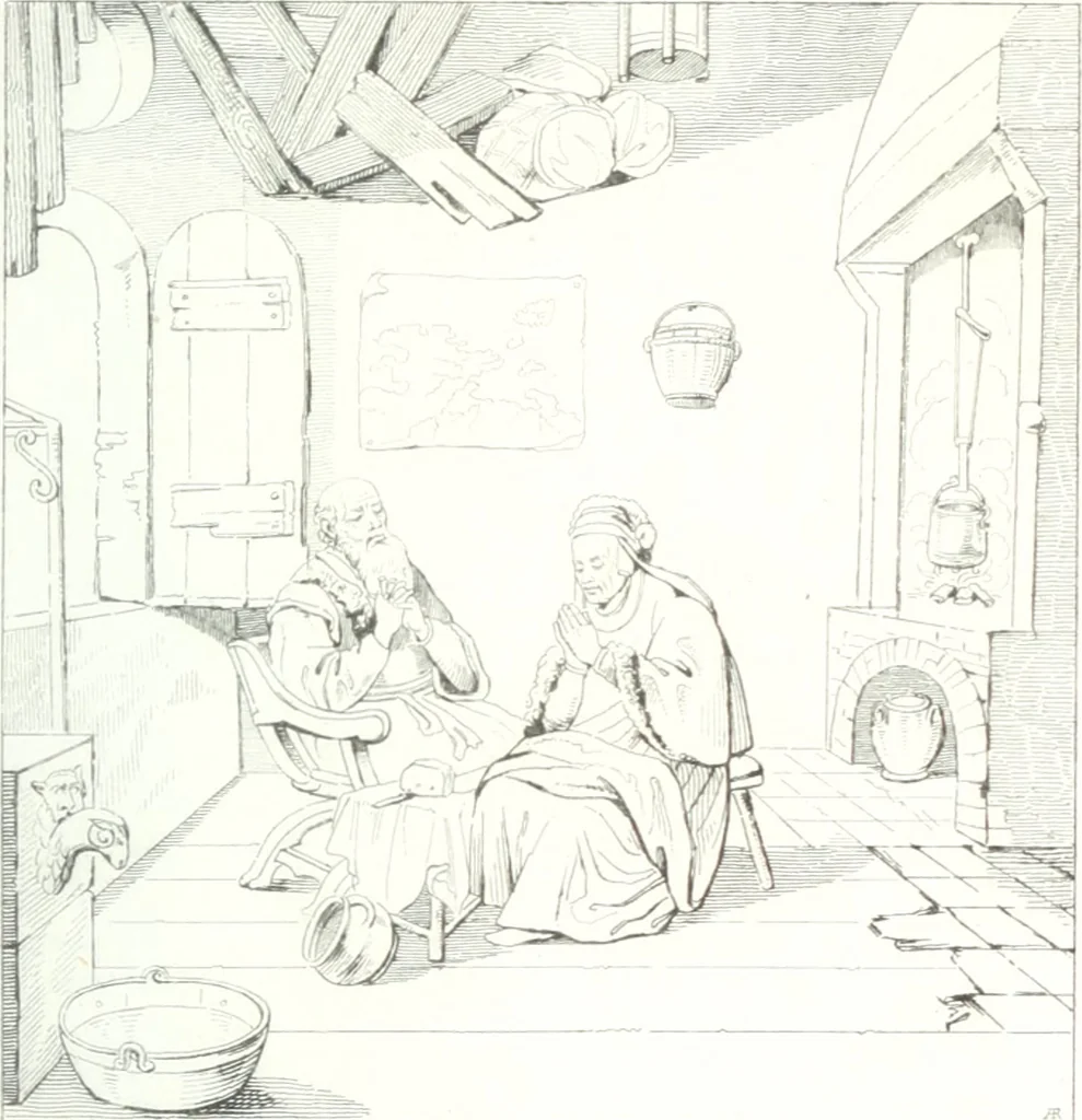 An illustration from Musée de peinture et de sculpture; ou, Recueil des principaux tableaux, statues et bas-reliefs des collections publiques et particulières de l'Europe. Dessiné et gravé à l'eau-forte par Réveil, avec des notices descriptives, critiques et historiques par Louis et Réné Ménard, 1872, leaf 166