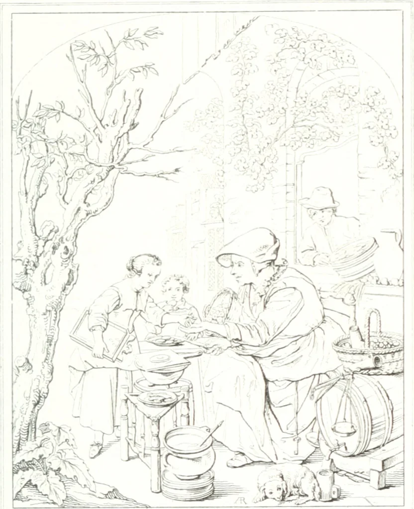 An illustration from Musée de peinture et de sculpture; ou, Recueil des principaux tableaux, statues et bas-reliefs des collections publiques et particulières de l'Europe. Dessiné et gravé à l'eau-forte par Réveil, avec des notices descriptives, critiques et historiques par Louis et Réné Ménard, 1872, leaf 172