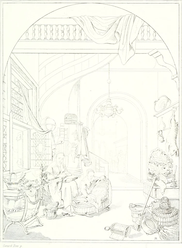 An illustration from Musée de peinture et de sculpture; ou, Recueil des principaux tableaux, statues et bas-reliefs des collections publiques et particulières de l'Europe. Dessiné et gravé à l'eau-forte par Réveil, avec des notices descriptives, critiques et historiques par Louis et Réné Ménard, 1872, leaf 174