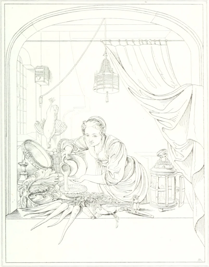An illustration from Musée de peinture et de sculpture; ou, Recueil des principaux tableaux, statues et bas-reliefs des collections publiques et particulières de l'Europe. Dessiné et gravé à l'eau-forte par Réveil, avec des notices descriptives, critiques et historiques par Louis et Réné Ménard, 1872, leaf 176