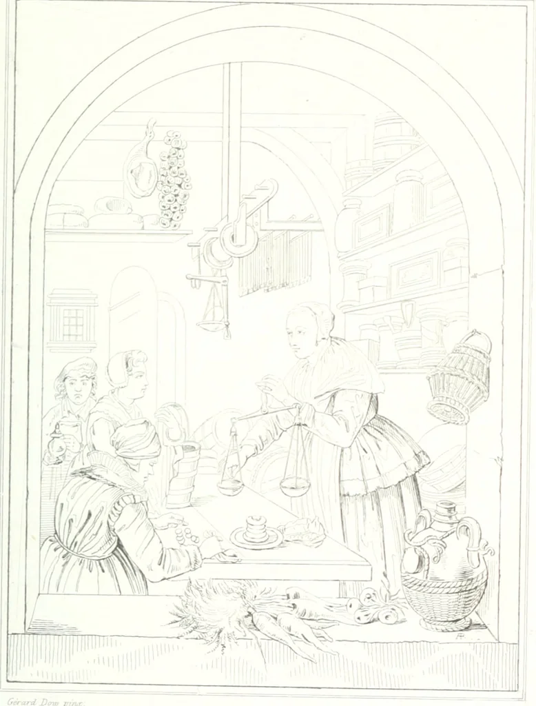 An illustration from Musée de peinture et de sculpture; ou, Recueil des principaux tableaux, statues et bas-reliefs des collections publiques et particulières de l'Europe. Dessiné et gravé à l'eau-forte par Réveil, avec des notices descriptives, critiques et historiques par Louis et Réné Ménard, 1872, leaf 178