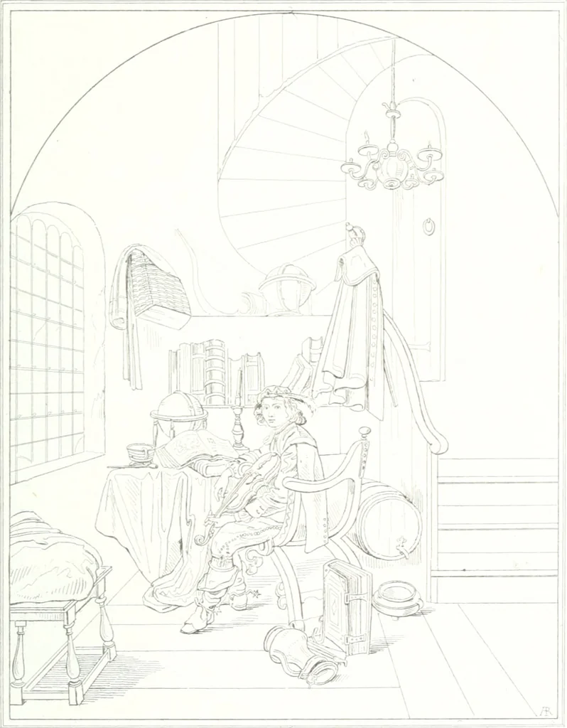 An illustration from Musée de peinture et de sculpture; ou, Recueil des principaux tableaux, statues et bas-reliefs des collections publiques et particulières de l'Europe. Dessiné et gravé à l'eau-forte par Réveil, avec des notices descriptives, critiques et historiques par Louis et Réné Ménard, 1872, leaf 180
