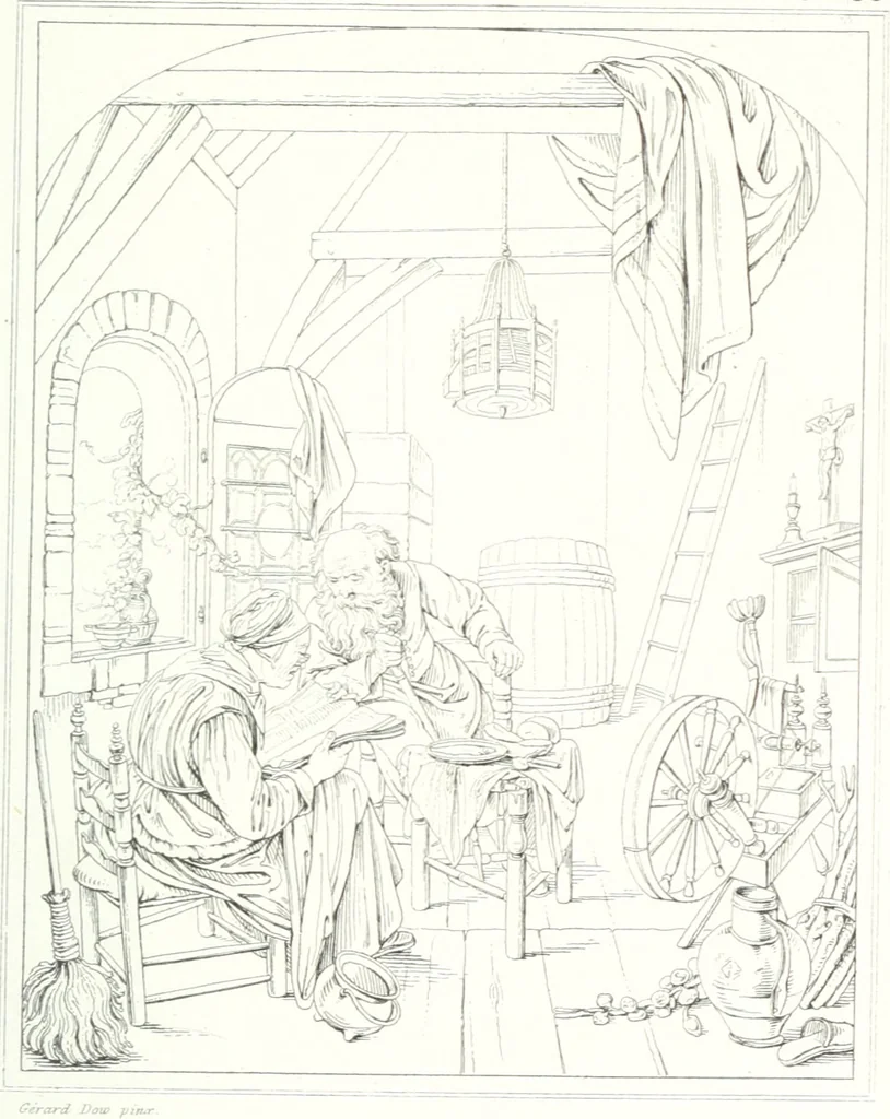 An illustration from Musée de peinture et de sculpture; ou, Recueil des principaux tableaux, statues et bas-reliefs des collections publiques et particulières de l'Europe. Dessiné et gravé à l'eau-forte par Réveil, avec des notices descriptives, critiques et historiques par Louis et Réné Ménard, 1872, leaf 182