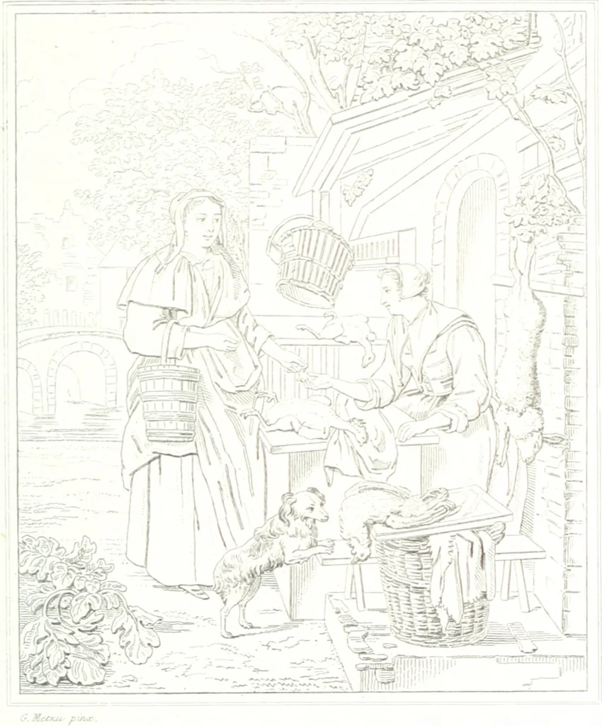 An illustration from Musée de peinture et de sculpture; ou, Recueil des principaux tableaux, statues et bas-reliefs des collections publiques et particulières de l'Europe. Dessiné et gravé à l'eau-forte par Réveil, avec des notices descriptives, critiques et historiques par Louis et Réné Ménard, 1872, leaf 192