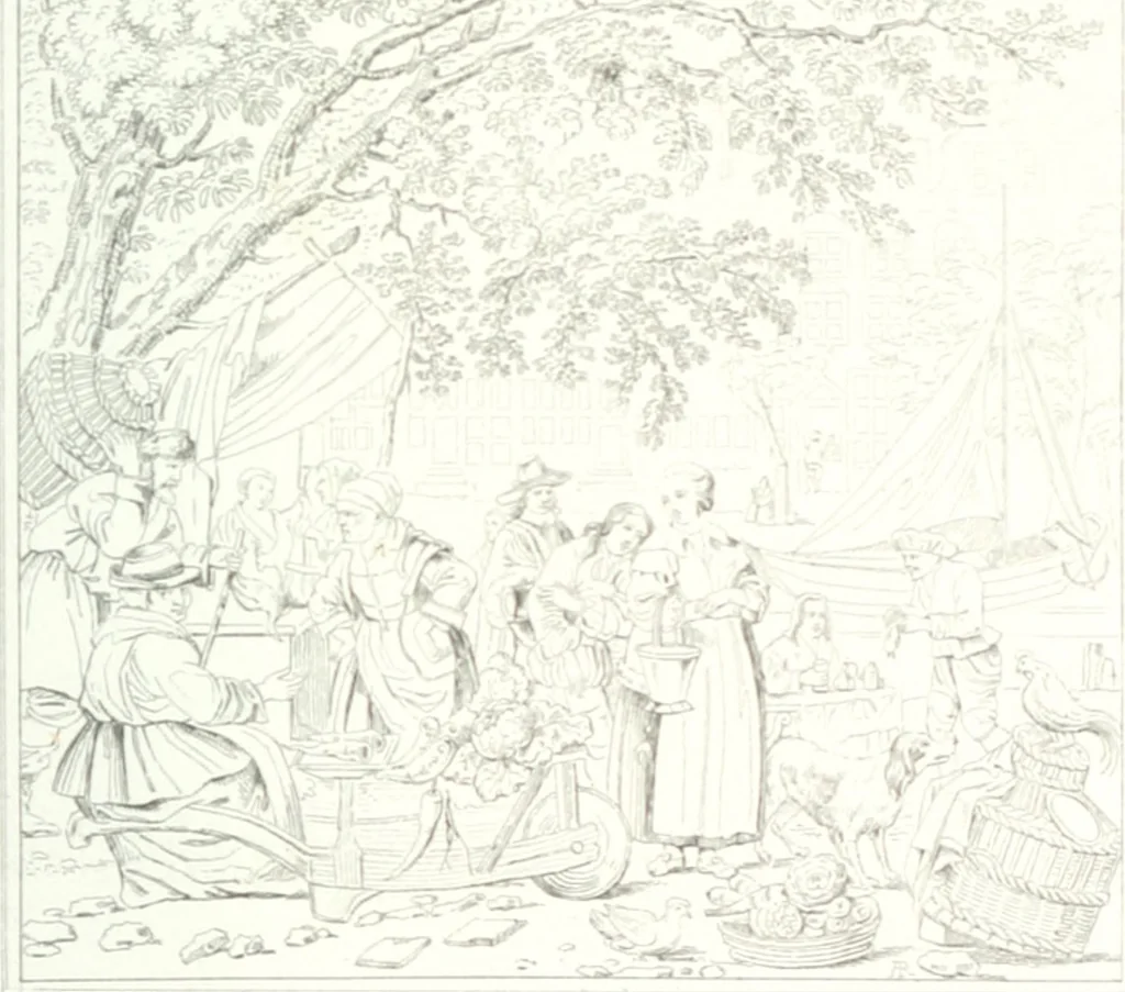 An illustration from Musée de peinture et de sculpture; ou, Recueil des principaux tableaux, statues et bas-reliefs des collections publiques et particulières de l'Europe. Dessiné et gravé à l'eau-forte par Réveil, avec des notices descriptives, critiques et historiques par Louis et Réné Ménard, 1872, leaf 194