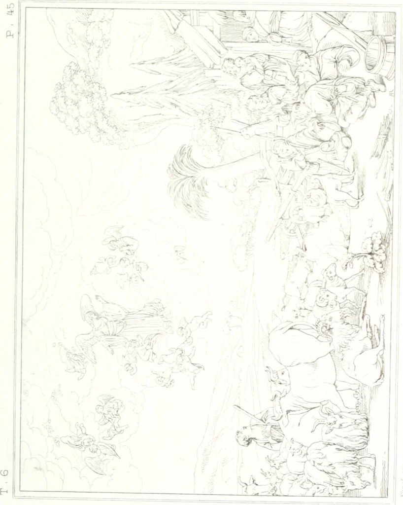 An illustration from Musée de peinture et de sculpture; ou, Recueil des principaux tableaux, statues et bas-reliefs des collections publiques et particulières de l'Europe. Dessiné et gravé à l'eau-forte par Réveil, avec des notices descriptives, critiques et historiques par Louis et Réné Ménard, 1872, leaf 196