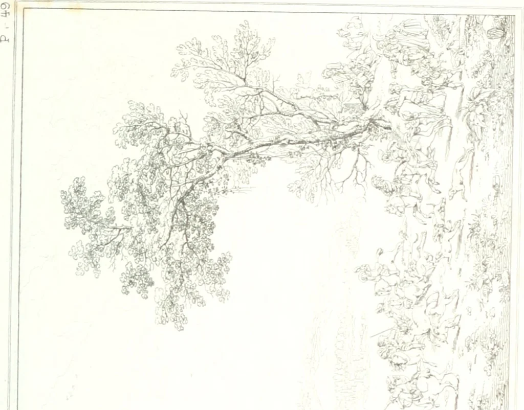 An illustration from Musée de peinture et de sculpture; ou, Recueil des principaux tableaux, statues et bas-reliefs des collections publiques et particulières de l'Europe. Dessiné et gravé à l'eau-forte par Réveil, avec des notices descriptives, critiques et historiques par Louis et Réné Ménard, 1872, leaf 204