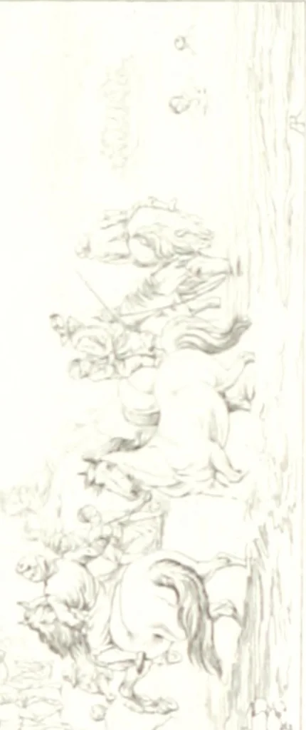An illustration from Musée de peinture et de sculpture; ou, Recueil des principaux tableaux, statues et bas-reliefs des collections publiques et particulières de l'Europe. Dessiné et gravé à l'eau-forte par Réveil, avec des notices descriptives, critiques et historiques par Louis et Réné Ménard, 1872, leaf 206