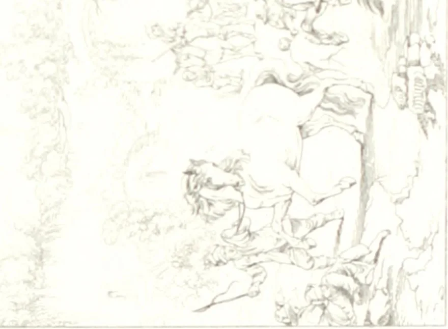 An illustration from Musée de peinture et de sculpture; ou, Recueil des principaux tableaux, statues et bas-reliefs des collections publiques et particulières de l'Europe. Dessiné et gravé à l'eau-forte par Réveil, avec des notices descriptives, critiques et historiques par Louis et Réné Ménard, 1872, leaf 206