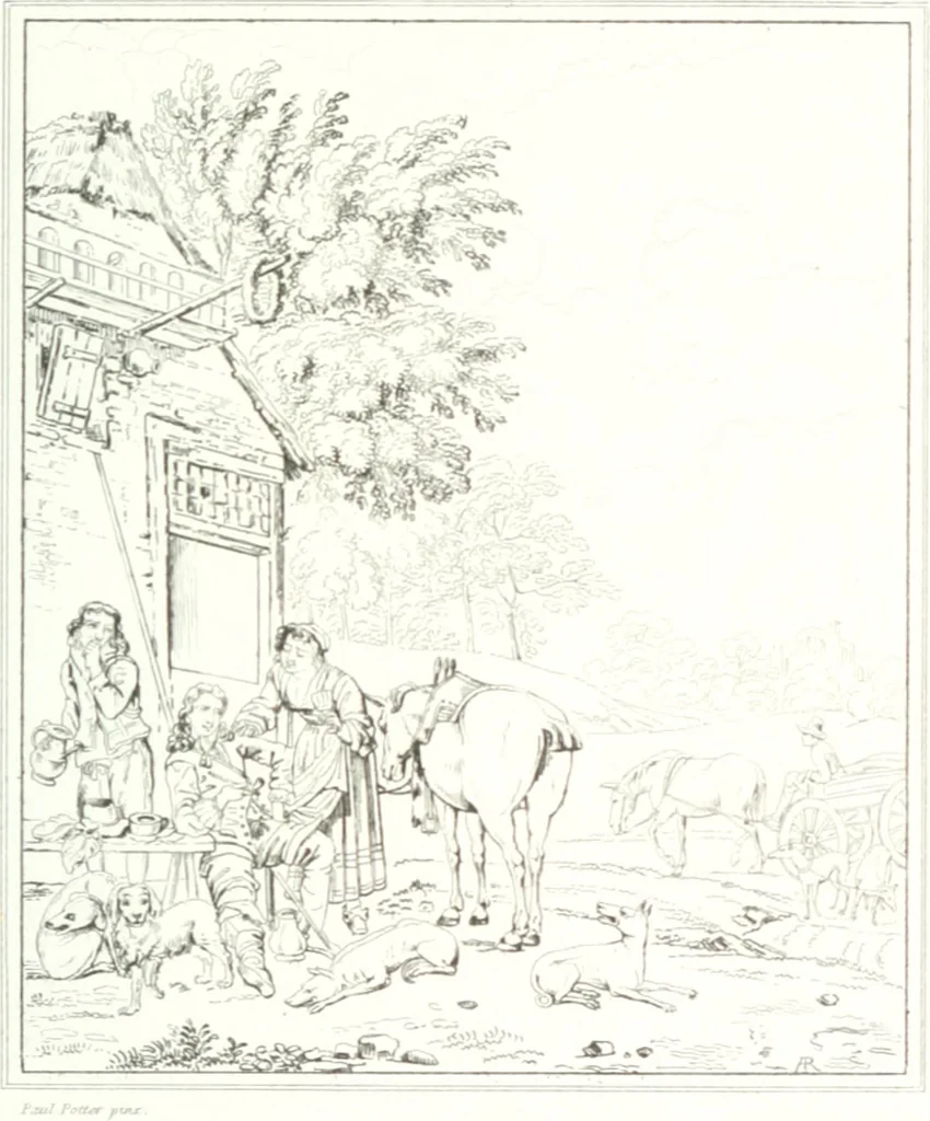 An illustration from Musée de peinture et de sculpture; ou, Recueil des principaux tableaux, statues et bas-reliefs des collections publiques et particulières de l'Europe. Dessiné et gravé à l'eau-forte par Réveil, avec des notices descriptives, critiques et historiques par Louis et Réné Ménard, 1872, leaf 214