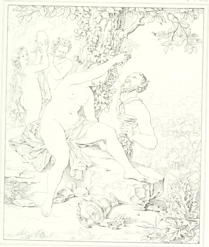 An illustration from Musée de peinture et de sculpture; ou, Recueil des principaux tableaux, statues et bas-reliefs des collections publiques et particulières de l'Europe. Dessiné et gravé à l'eau-forte par Réveil, avec des notices descriptives, critiques et historiques par Louis et Réné Ménard, 1872, leaf 222