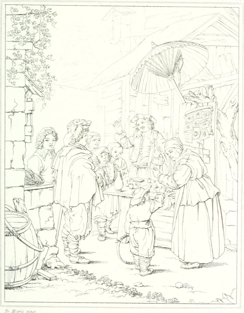 An illustration from Musée de peinture et de sculpture; ou, Recueil des principaux tableaux, statues et bas-reliefs des collections publiques et particulières de l'Europe. Dessiné et gravé à l'eau-forte par Réveil, avec des notices descriptives, critiques et historiques par Louis et Réné Ménard, 1872, leaf 224