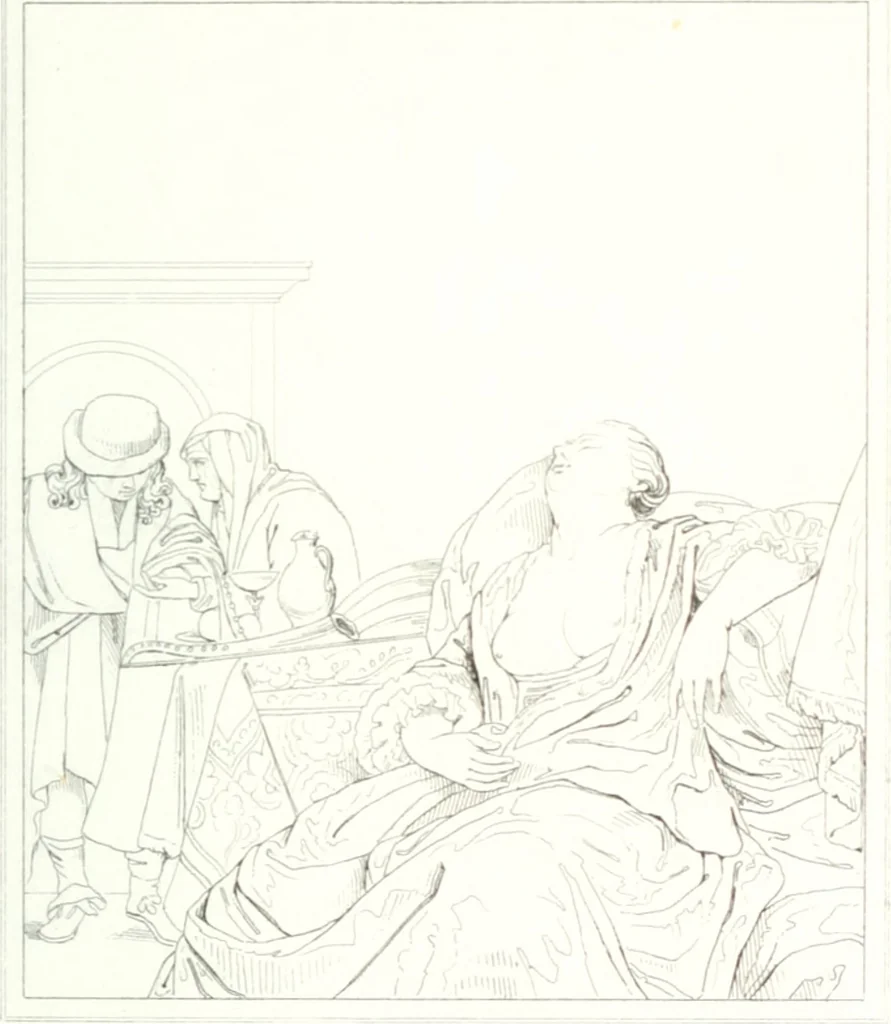 An illustration from Musée de peinture et de sculpture; ou, Recueil des principaux tableaux, statues et bas-reliefs des collections publiques et particulières de l'Europe. Dessiné et gravé à l'eau-forte par Réveil, avec des notices descriptives, critiques et historiques par Louis et Réné Ménard, 1872, leaf 226