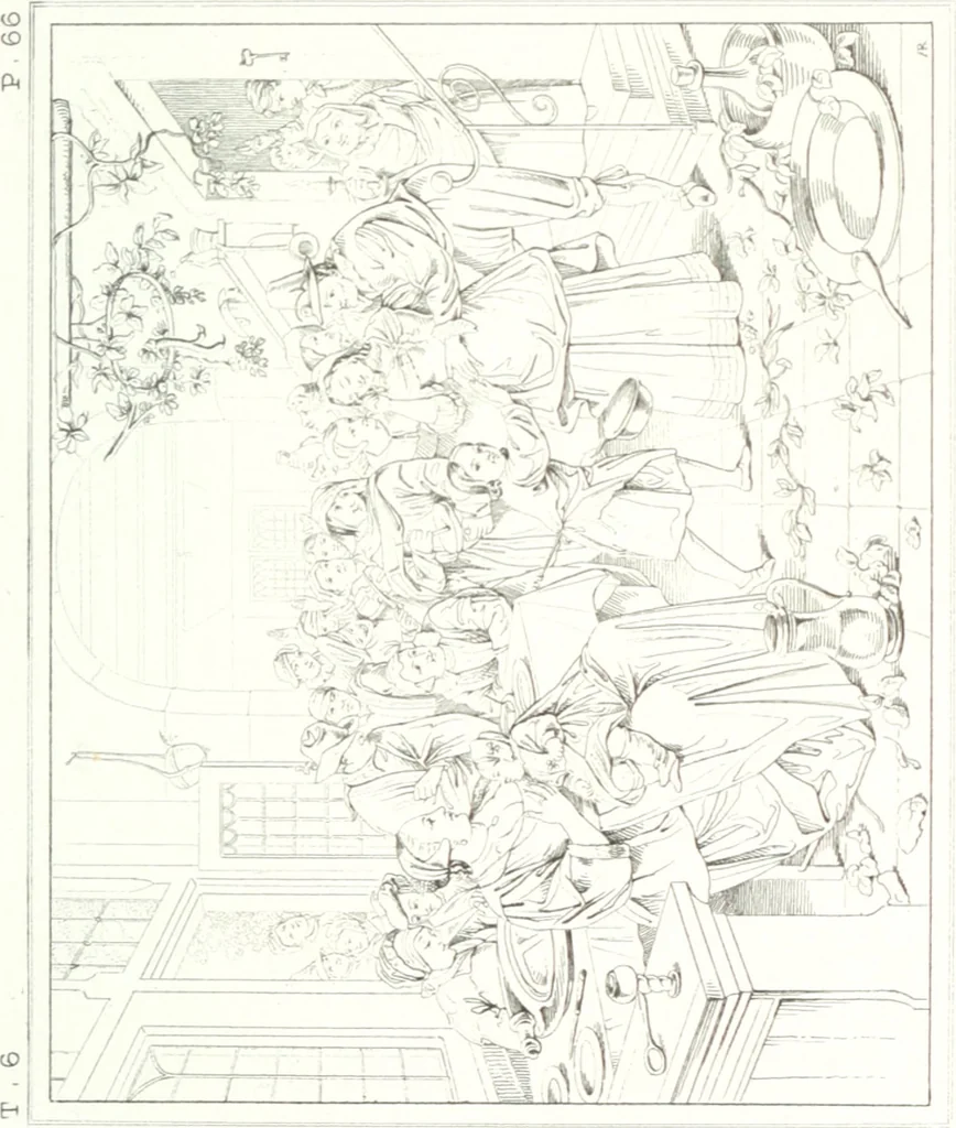 An illustration from Musée de peinture et de sculpture; ou, Recueil des principaux tableaux, statues et bas-reliefs des collections publiques et particulières de l'Europe. Dessiné et gravé à l'eau-forte par Réveil, avec des notices descriptives, critiques et historiques par Louis et Réné Ménard, 1872, leaf 238