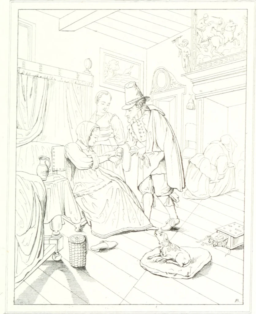 An illustration from Musée de peinture et de sculpture; ou, Recueil des principaux tableaux, statues et bas-reliefs des collections publiques et particulières de l'Europe. Dessiné et gravé à l'eau-forte par Réveil, avec des notices descriptives, critiques et historiques par Louis et Réné Ménard, 1872, leaf 240