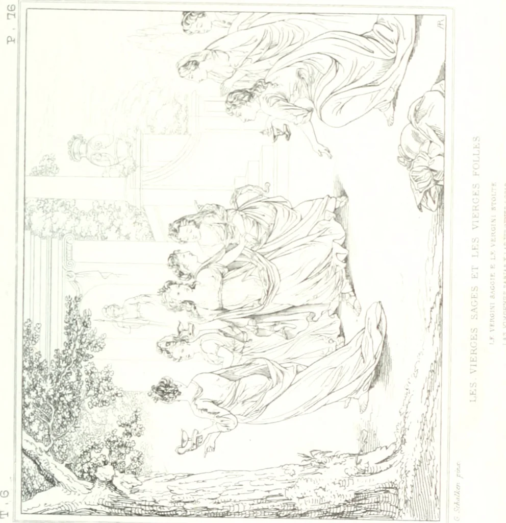 An illustration from Musée de peinture et de sculpture; ou, Recueil des principaux tableaux, statues et bas-reliefs des collections publiques et particulières de l'Europe. Dessiné et gravé à l'eau-forte par Réveil, avec des notices descriptives, critiques et historiques par Louis et Réné Ménard, 1872, leaf 258