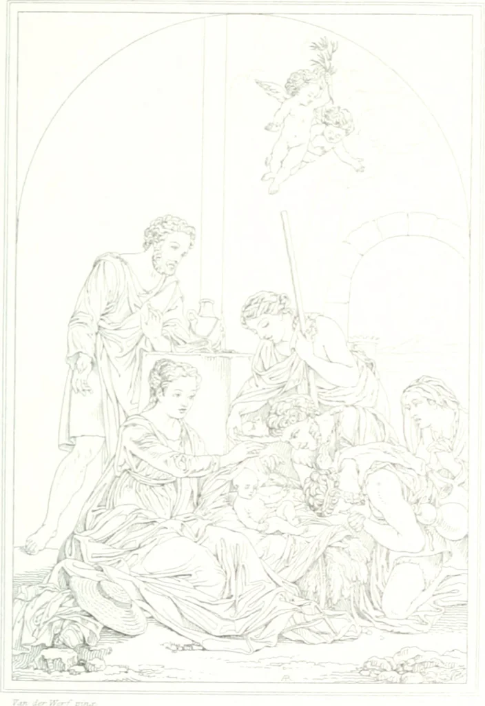 An illustration from Musée de peinture et de sculpture; ou, Recueil des principaux tableaux, statues et bas-reliefs des collections publiques et particulières de l'Europe. Dessiné et gravé à l'eau-forte par Réveil, avec des notices descriptives, critiques et historiques par Louis et Réné Ménard, 1872, leaf 264