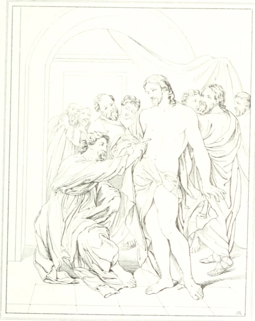 An illustration from Musée de peinture et de sculpture; ou, Recueil des principaux tableaux, statues et bas-reliefs des collections publiques et particulières de l'Europe. Dessiné et gravé à l'eau-forte par Réveil, avec des notices descriptives, critiques et historiques par Louis et Réné Ménard, 1872, leaf 268
