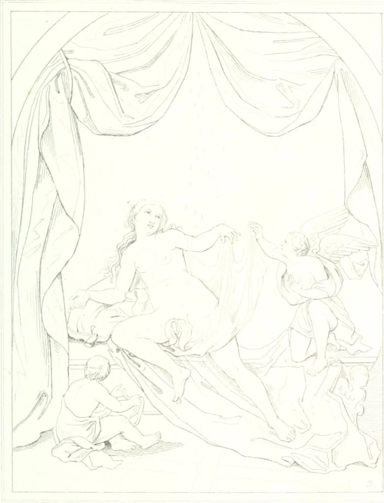 An illustration from Musée de peinture et de sculpture; ou, Recueil des principaux tableaux, statues et bas-reliefs des collections publiques et particulières de l'Europe. Dessiné et gravé à l'eau-forte par Réveil, avec des notices descriptives, critiques et historiques par Louis et Réné Ménard, 1872, leaf 270