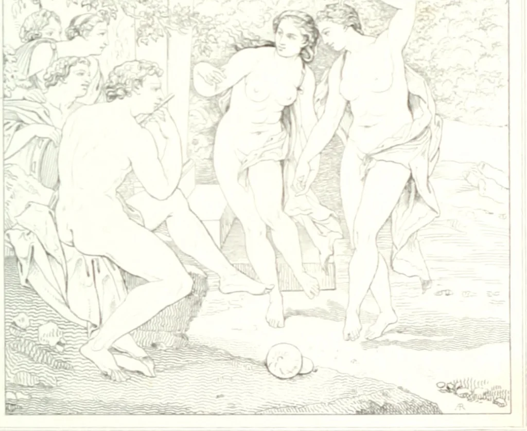 An illustration from Musée de peinture et de sculpture; ou, Recueil des principaux tableaux, statues et bas-reliefs des collections publiques et particulières de l'Europe. Dessiné et gravé à l'eau-forte par Réveil, avec des notices descriptives, critiques et historiques par Louis et Réné Ménard, 1872, leaf 272