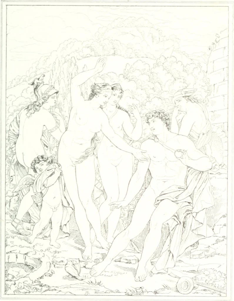 An illustration from Musée de peinture et de sculpture; ou, Recueil des principaux tableaux, statues et bas-reliefs des collections publiques et particulières de l'Europe. Dessiné et gravé à l'eau-forte par Réveil, avec des notices descriptives, critiques et historiques par Louis et Réné Ménard, 1872, leaf 274