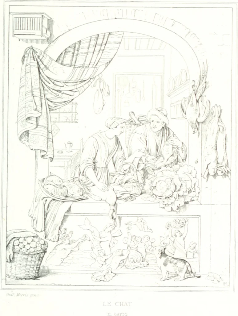 An illustration from Musée de peinture et de sculpture; ou, Recueil des principaux tableaux, statues et bas-reliefs des collections publiques et particulières de l'Europe. Dessiné et gravé à l'eau-forte par Réveil, avec des notices descriptives, critiques et historiques par Louis et Réné Ménard, 1872, leaf 280