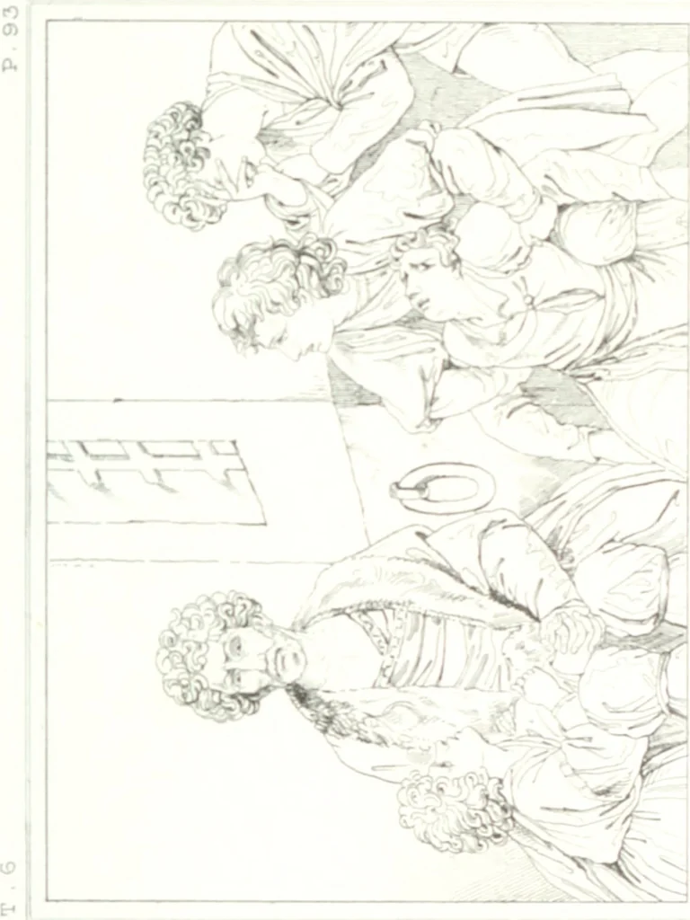 An illustration from Musée de peinture et de sculpture; ou, Recueil des principaux tableaux, statues et bas-reliefs des collections publiques et particulières de l'Europe. Dessiné et gravé à l'eau-forte par Réveil, avec des notices descriptives, critiques et historiques par Louis et Réné Ménard, 1872, leaf 292