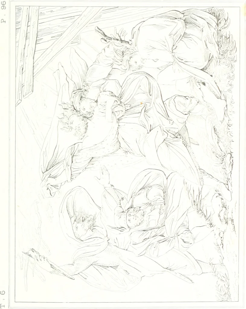 An illustration from Musée de peinture et de sculpture; ou, Recueil des principaux tableaux, statues et bas-reliefs des collections publiques et particulières de l'Europe. Dessiné et gravé à l'eau-forte par Réveil, avec des notices descriptives, critiques et historiques par Louis et Réné Ménard, 1872, leaf 298