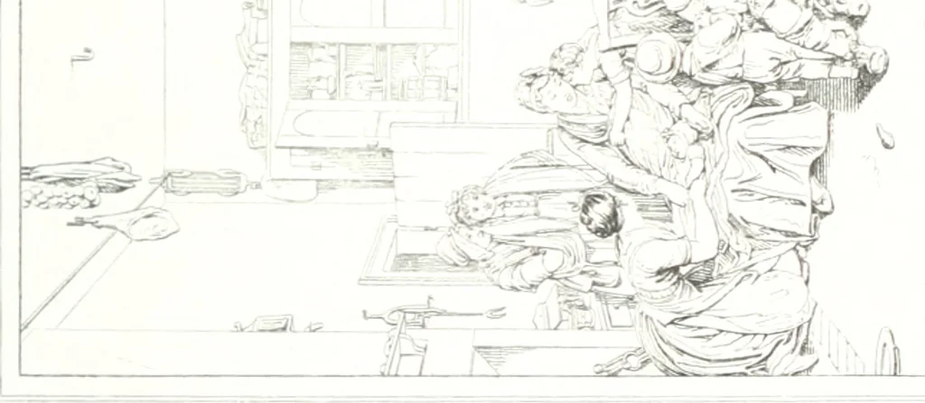 An illustration from Musée de peinture et de sculpture; ou, Recueil des principaux tableaux, statues et bas-reliefs des collections publiques et particulières de l'Europe. Dessiné et gravé à l'eau-forte par Réveil, avec des notices descriptives, critiques et historiques par Louis et Réné Ménard, 1872, leaf 330
