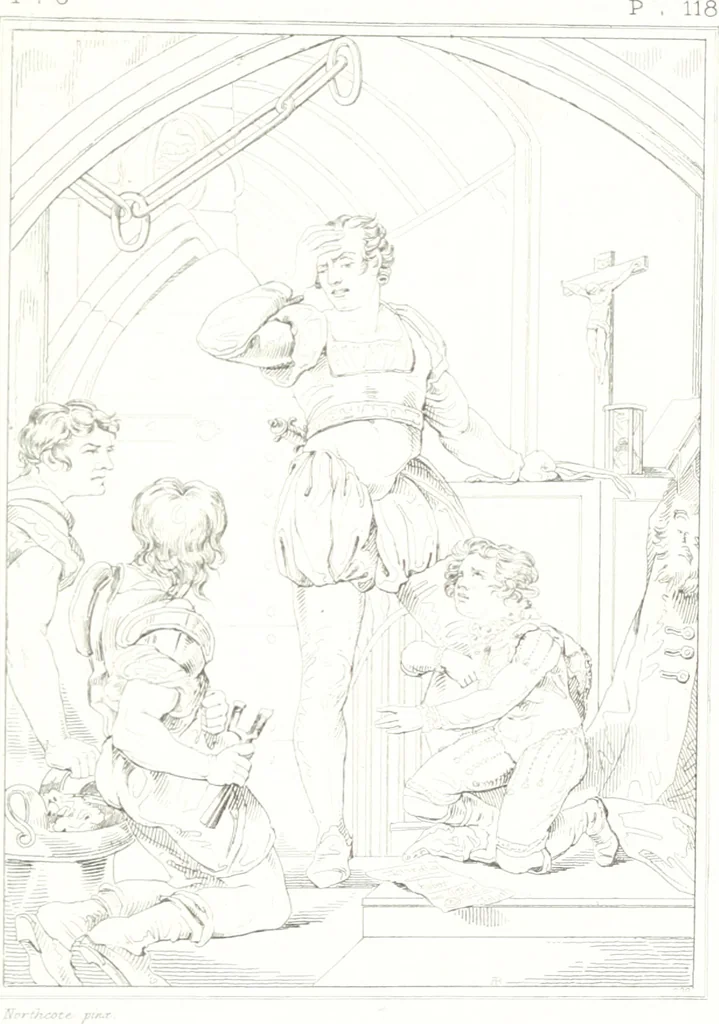 An illustration from Musée de peinture et de sculpture; ou, Recueil des principaux tableaux, statues et bas-reliefs des collections publiques et particulières de l'Europe. Dessiné et gravé à l'eau-forte par Réveil, avec des notices descriptives, critiques et historiques par Louis et Réné Ménard, 1872, leaf 342