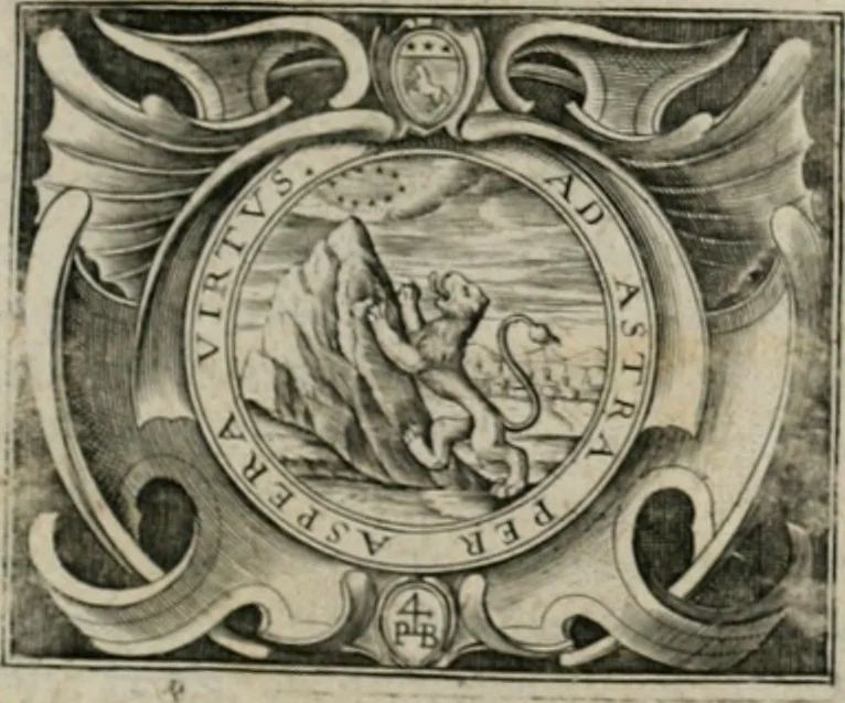 An illustration from Musei, siue Bibliothecae tam priuatae quàm publicae extructio, instructio, cura, vsus libri IV : accessit accurata descriptio Regiae bibliothecae S. Laurentii Escurialis : insuper Paraenesis allegorica ad amorem literarum : opus multiplici eruditione sacra simul et humana refertum, praeceptis moralibus et literariis, architecturae et picturae subiectionibus, inscriptionibus et emblematis, antiquitatis philologicae monumentis, atque oratoriis schematis utiliter et amoene tessellatum, 1635, leaf 606