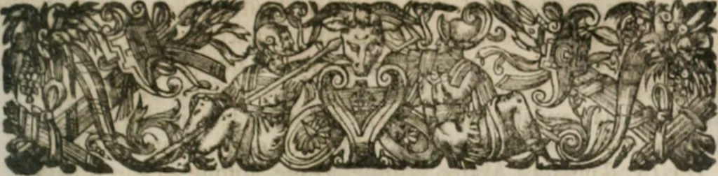 An illustration from Musei, siue Bibliothecae tam priuatae quàm publicae extructio, instructio, cura, vsus libri IV : accessit accurata descriptio Regiae bibliothecae S. Laurentii Escurialis : insuper Paraenesis allegorica ad amorem literarum : opus multiplici eruditione sacra simul et humana refertum, praeceptis moralibus et literariis, architecturae et picturae subiectionibus, inscriptionibus et emblematis, antiquitatis philologicae monumentis, atque oratoriis schematis utiliter et amoene tessellatum, 1635, leaf 624
