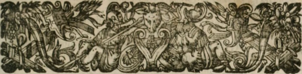 An illustration from Musei, siue Bibliothecae tam priuatae quàm publicae extructio, instructio, cura, vsus libri IV : accessit accurata descriptio Regiae bibliothecae S. Laurentii Escurialis : insuper Paraenesis allegorica ad amorem literarum : opus multiplici eruditione sacra simul et humana refertum, praeceptis moralibus et literariis, architecturae et picturae subiectionibus, inscriptionibus et emblematis, antiquitatis philologicae monumentis, atque oratoriis schematis utiliter et amoene tessellatum, 1635, leaf 664