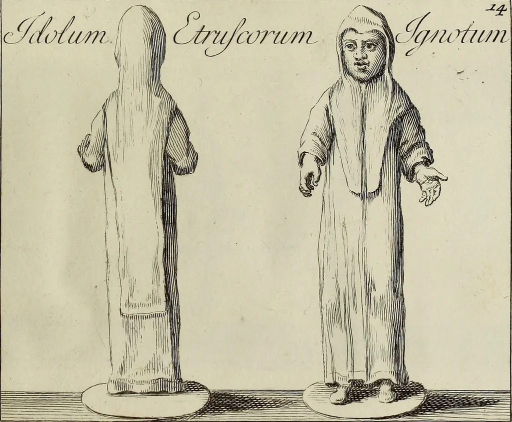 An illustration from Museum Cortonense : in quo vetera monumenta complectuntur anaglypha, thoreumata, gemmae inscalptae insculptaeque quae in Academia etrusca ceterisque nobilium virorum domibus adservantur, in plurimus tabulis aereis distributum, 1750, leaf 174