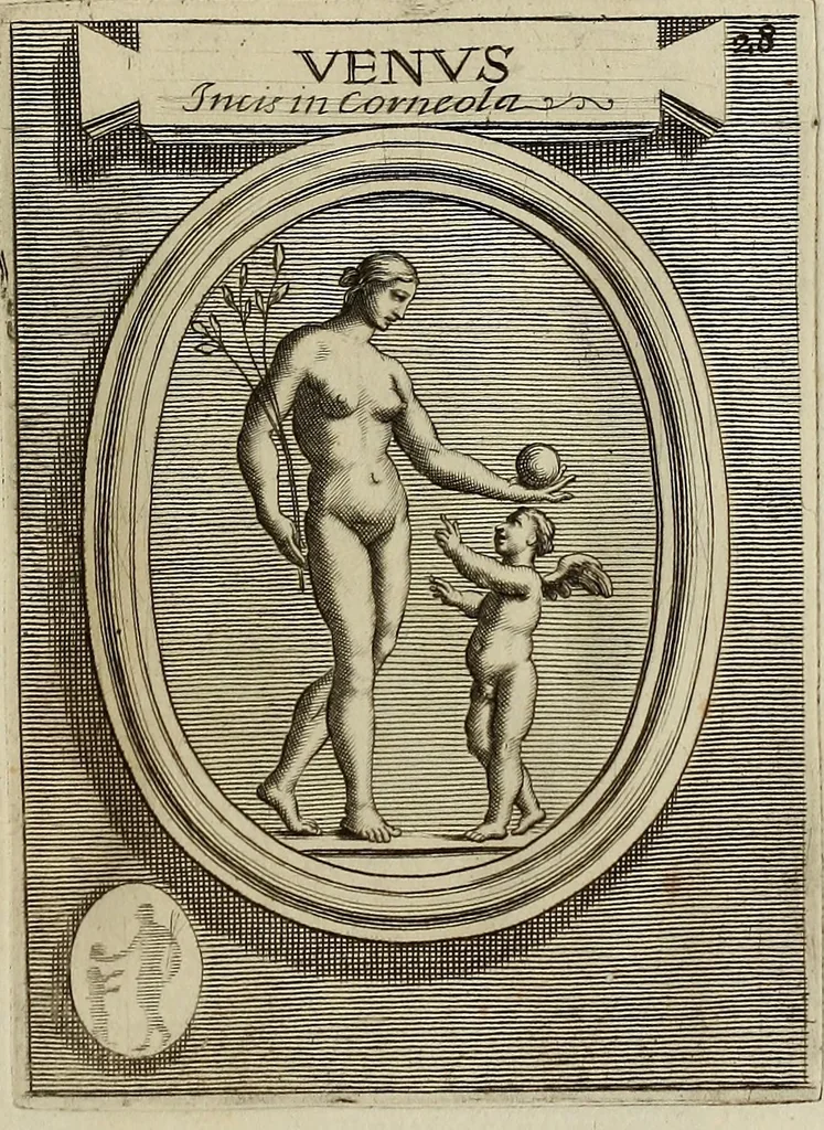 An illustration from Museum Cortonense : in quo vetera monumenta complectuntur anaglypha, thoreumata, gemmae inscalptae insculptaeque quae in Academia etrusca ceterisque nobilium virorum domibus adservantur, in plurimus tabulis aereis distributum, 1750, leaf 202