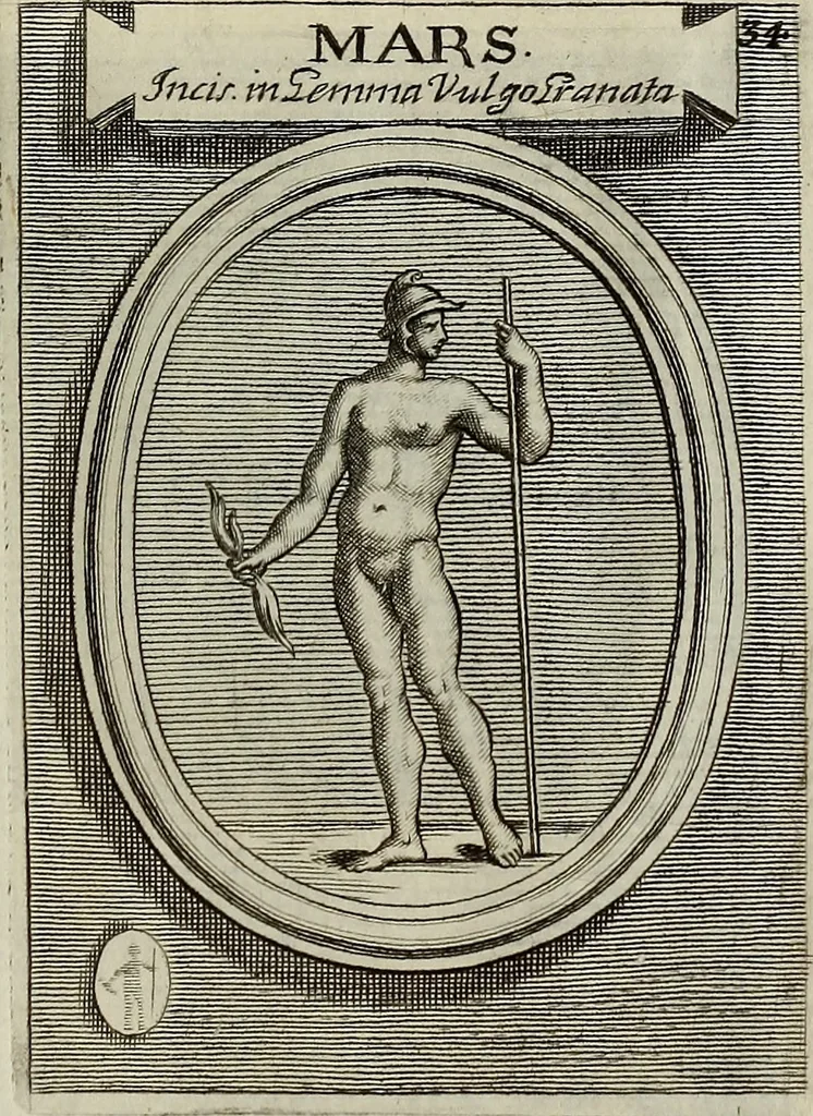 An illustration from Museum Cortonense : in quo vetera monumenta complectuntur anaglypha, thoreumata, gemmae inscalptae insculptaeque quae in Academia etrusca ceterisque nobilium virorum domibus adservantur, in plurimus tabulis aereis distributum, 1750, leaf 214