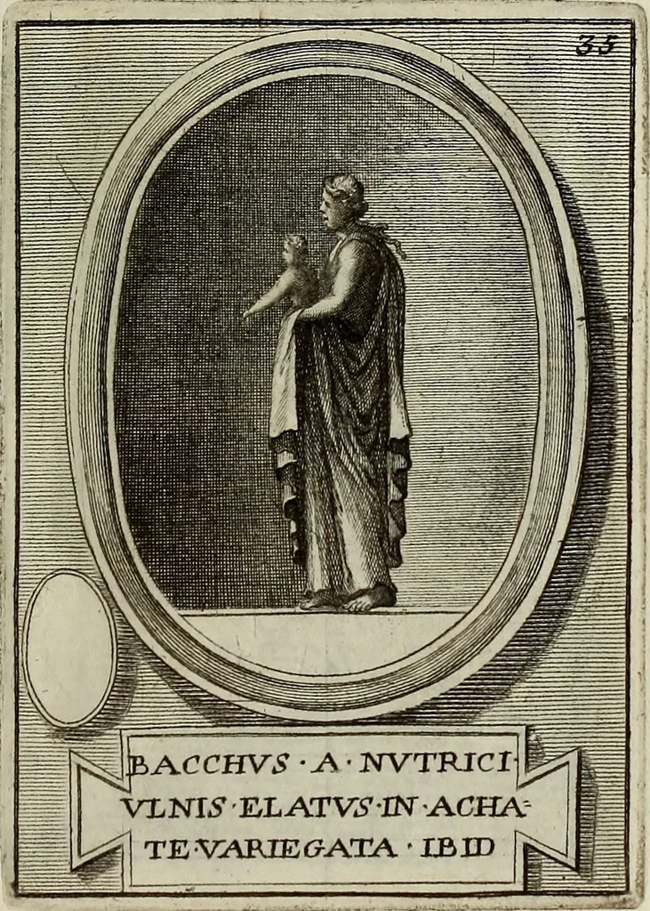 An illustration from Museum Cortonense : in quo vetera monumenta complectuntur anaglypha, thoreumata, gemmae inscalptae insculptaeque quae in Academia etrusca ceterisque nobilium virorum domibus adservantur, in plurimus tabulis aereis distributum, 1750, leaf 216
