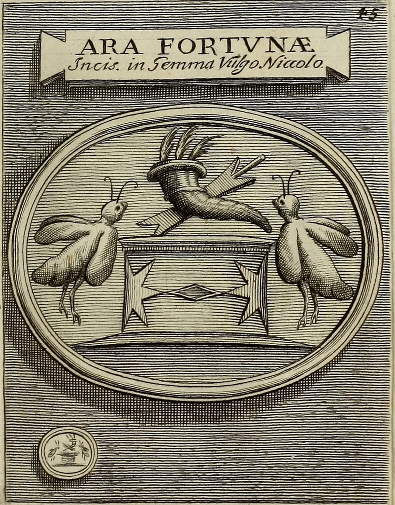 An illustration from Museum Cortonense : in quo vetera monumenta complectuntur anaglypha, thoreumata, gemmae inscalptae insculptaeque quae in Academia etrusca ceterisque nobilium virorum domibus adservantur, in plurimus tabulis aereis distributum, 1750, leaf 236