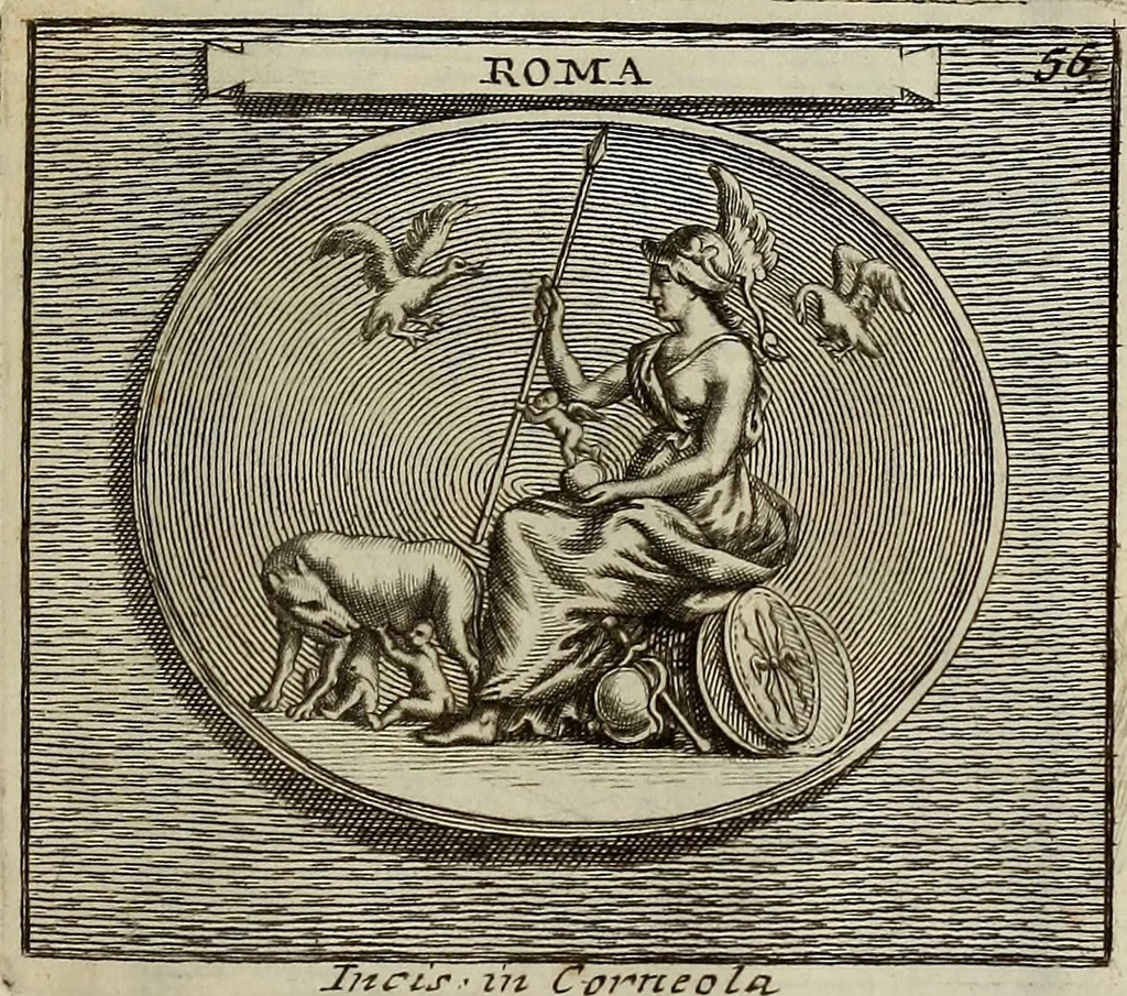 An illustration from Museum Cortonense : in quo vetera monumenta complectuntur anaglypha, thoreumata, gemmae inscalptae insculptaeque quae in Academia etrusca ceterisque nobilium virorum domibus adservantur, in plurimus tabulis aereis distributum, 1750, leaf 258