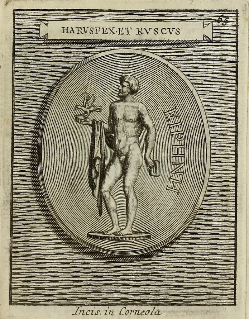An illustration from Museum Cortonense : in quo vetera monumenta complectuntur anaglypha, thoreumata, gemmae inscalptae insculptaeque quae in Academia etrusca ceterisque nobilium virorum domibus adservantur, in plurimus tabulis aereis distributum, 1750, leaf 276