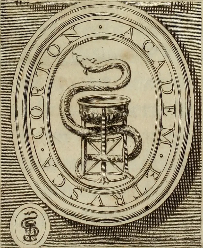 An illustration from Museum Cortonense : in quo vetera monumenta complectuntur anaglypha, thoreumata, gemmae inscalptae insculptaeque quae in Academia etrusca ceterisque nobilium virorum domibus adservantur, in plurimus tabulis aereis distributum, 1750, leaf 4