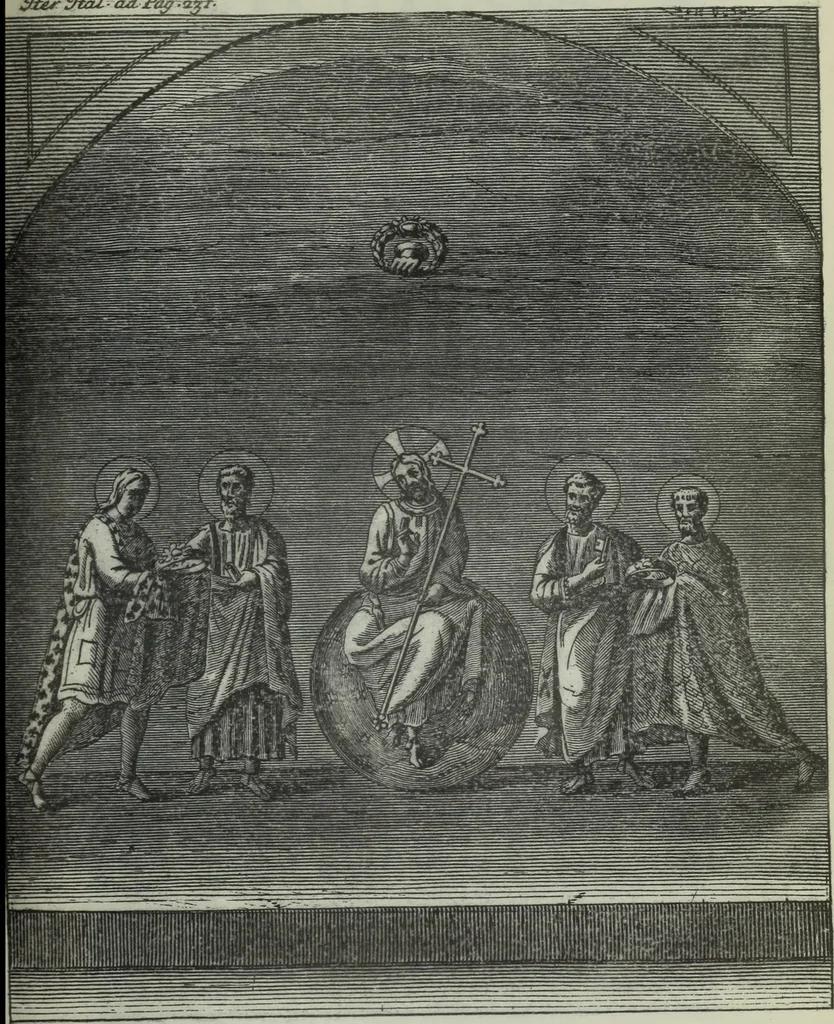 An illustration from Museum italicum, sev Collectio veterum scriptorum ex bibliothecis italicis, eruta a Johanne Mabillon, & Michaele Germain, 1687, leaf 280