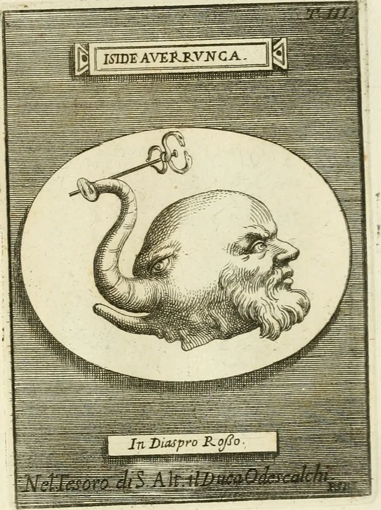 An illustration from Museum Odescalchum, sive, Thesaurus antiquarum gemmarum : cum imaginibus in iisdem insculptis, et iisdem exsculptis, quæ a serenissima Christina svecorum regina collectæ in Museo Odescalcho adservantur, et a Petro Sancte Bartolo quondam incisæ, nunc primum in lucem proferuntur .., 1751, leaf 120