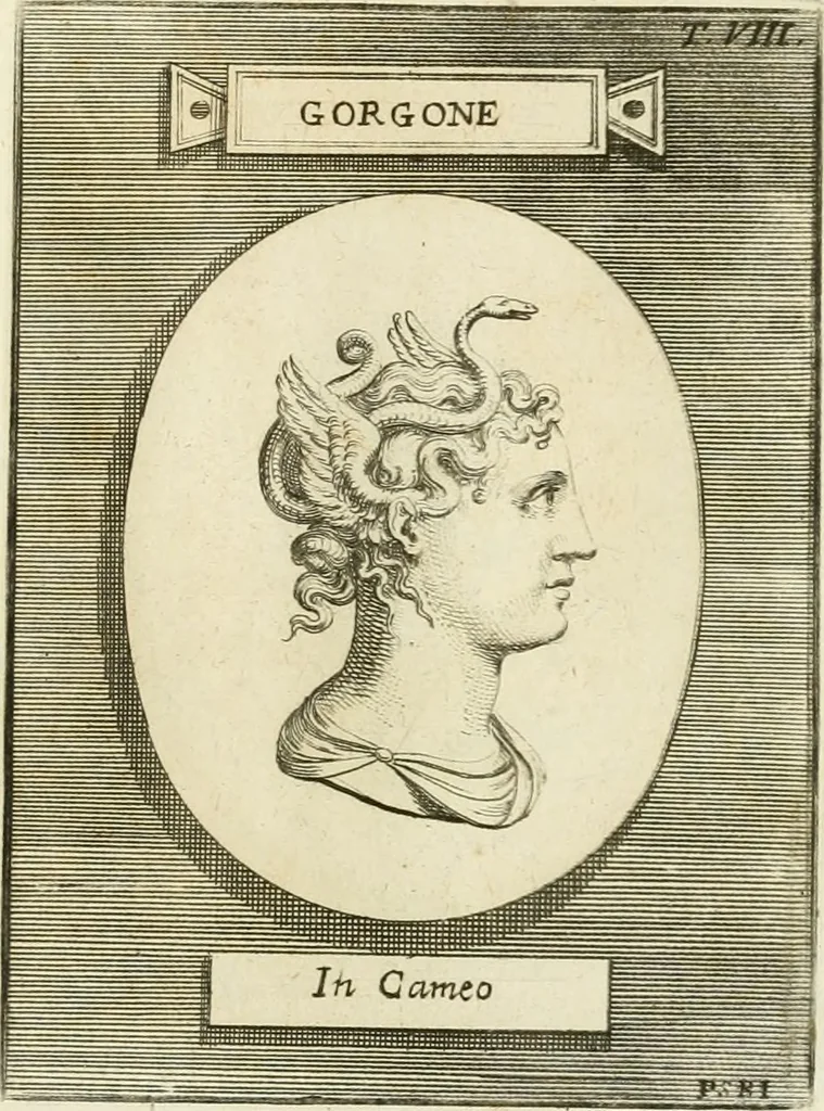 An illustration from Museum Odescalchum, sive, Thesaurus antiquarum gemmarum : cum imaginibus in iisdem insculptis, et iisdem exsculptis, quæ a serenissima Christina svecorum regina collectæ in Museo Odescalcho adservantur, et a Petro Sancte Bartolo quondam incisæ, nunc primum in lucem proferuntur .., 1751, leaf 130